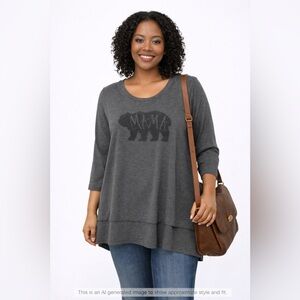 Latched Mama Gray Nursing Top with Buffalo Plaid Detail – Fits Medium